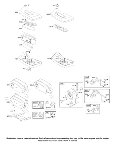 Air Cleaner, Muffler Diagram and Parts List for 42D707-1834-XX  Briggs and Stratton Engine